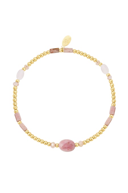 Bead bracelet colorful details - pink & Gold color Stainless Steel