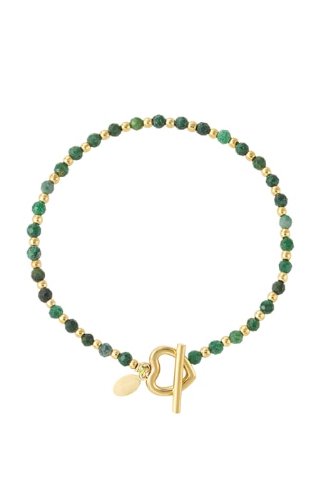 Beaded bracelet heart lock - green/Gold color Stainless Steel 2