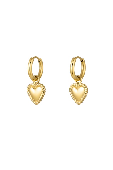 Earrings heart with decoration - Gold Color Stainless Steel