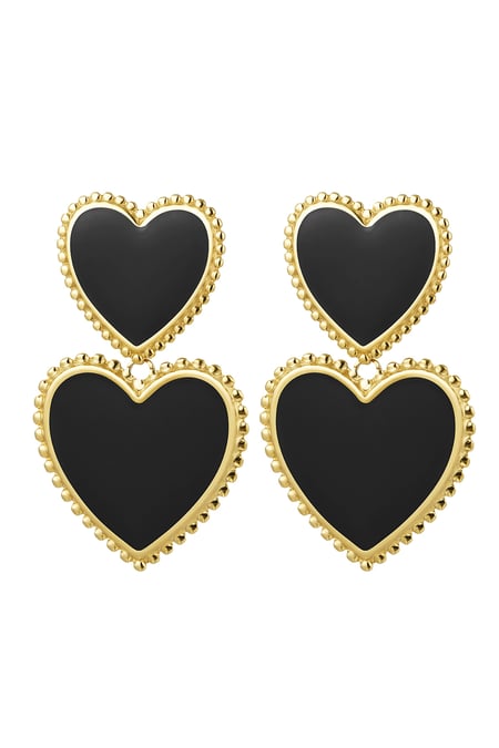 Earrings 2 x heart - black Black & Gold Color Stainless Steel 2