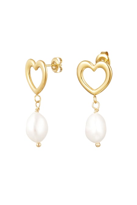 Earring heart with pearl detail - Gold Color stainless steel 2