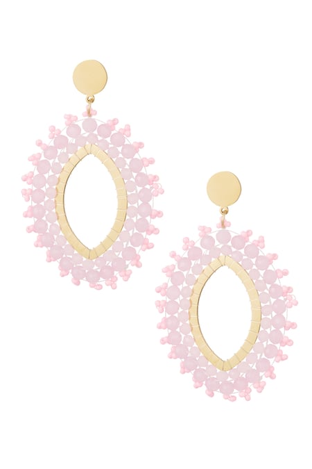 Earring oval crystal beads - pink stainless steel 2