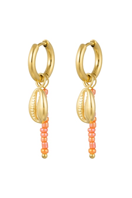 Earrings shovel & orange beads - Gold Color Stainless Steel