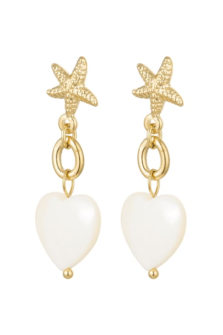 Earrings starfish with heart - Gold Color Stainless Steel 2