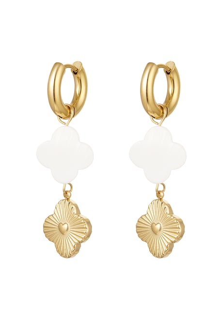 Earrings seashell clover & heart coin - Gold Color Stainless Steel 2