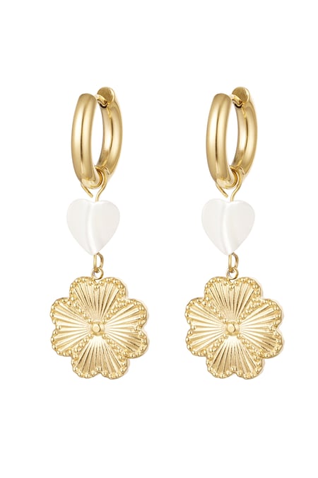 Earrings with charms heart & flower - Gold Color Stainless Steel 2