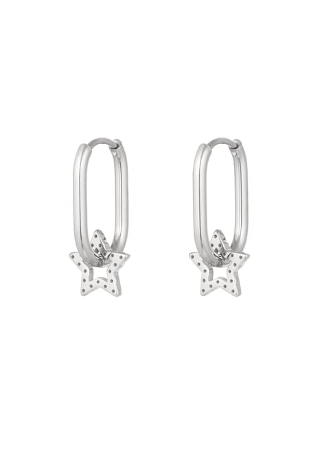 Earrings elongated with star - silver color Stainless Steel 2