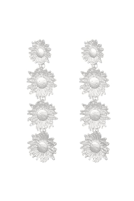Earrings 4 times flower - Silver Color color 2