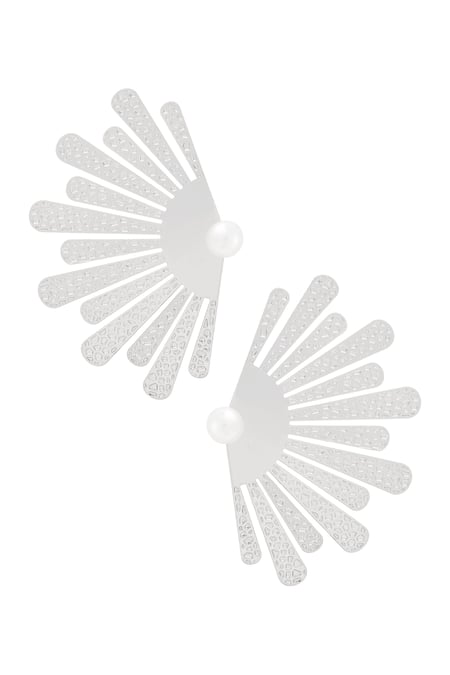 Earrings half flower with pearl - Silver Color color 2