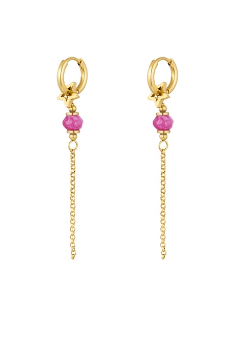 Earrings with bead pendant - Gold color/pink Stainless Steel 2