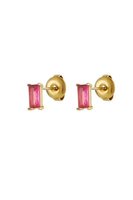 Pendientes de botón piedra rectangular - Color dorado/fucsia 2