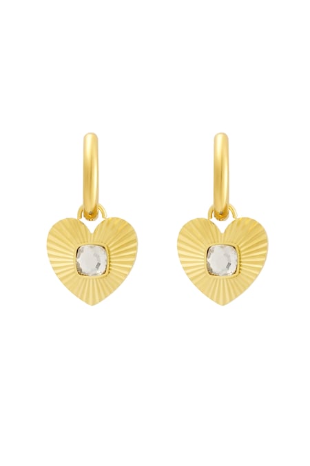 Earrings heart with stone - Gold color/white 2
