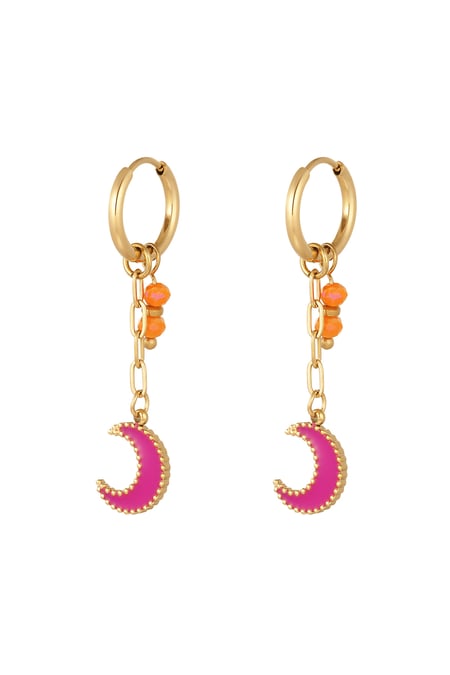 earrings with beads and moon pendant pink 2