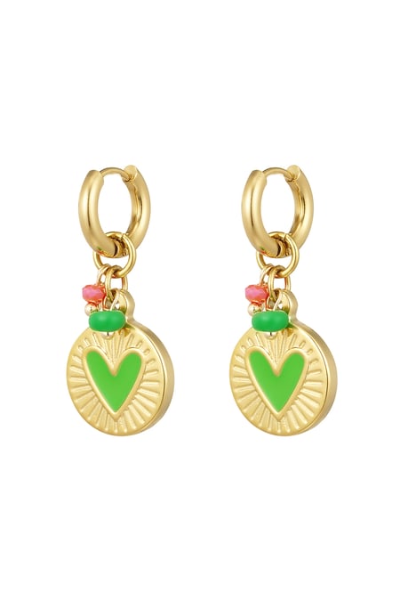 earrings coin pendant with heart green 2