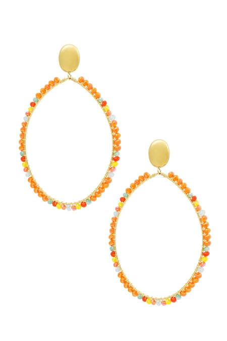oorbellen ovale hanger groot met kralen oranje 2