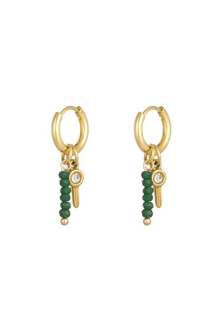 Earrings beads with charm - Gold color/green 2