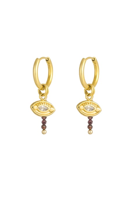 Eye earrings with beads - Gold color/brown 2