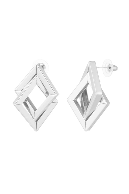 Double diamond earrings - Silver Color color 2