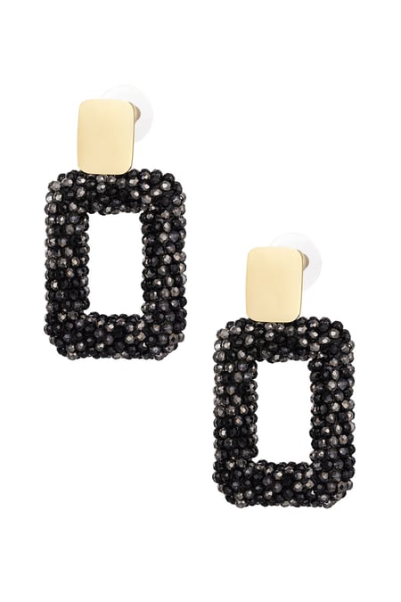 pendientes rectangulares con cuentas de cristal - Color dorado negro 2