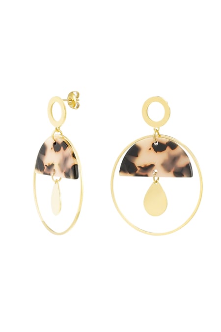 Boucles d'oreilles rondes avec détails - doré/camel