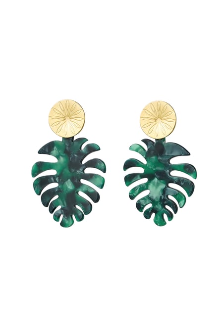 Earrings leaves with print - Gold color/green 2