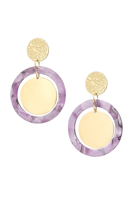Earrings circles with print - Gold color/lilac 2