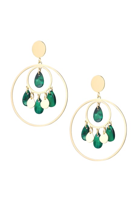 Pendientes círculos con monedas - Color dorado/verde 2