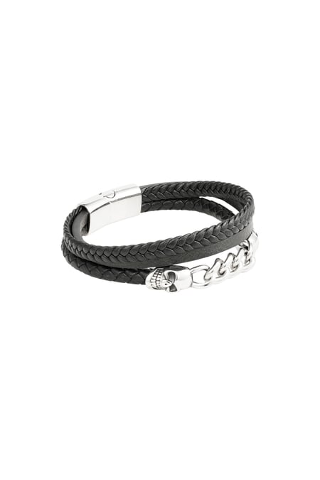 Herrenarmband geflochten mit Gliedern - Silber/Schwarz 2