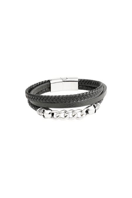 Herrenarmband geflochten mit Gliedern - Silber/Schwarz