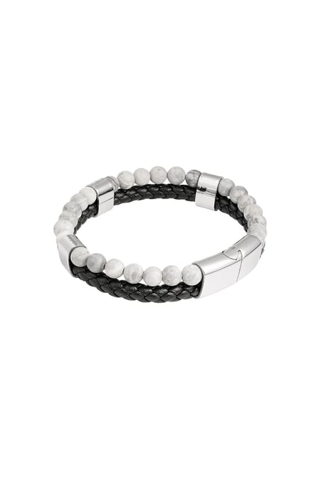 Herrenarmband mit doppeltem Zopf und Perlen – grau
