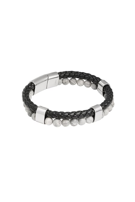 Herrenarmband mit doppeltem Zopf und Perlen – grau 2