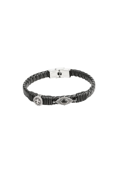 Herrenarmband mit Steinen geflochten - Silber/Schwarz 2