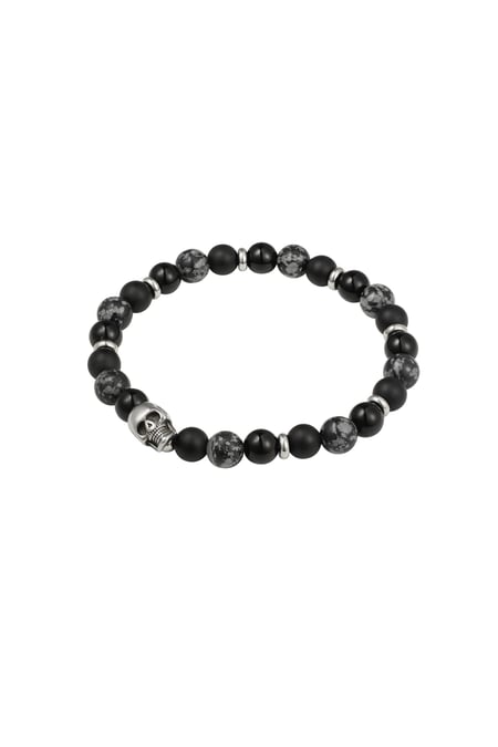 Herrenarmband mit Perlen-Totenkopf-Details – Grau 2