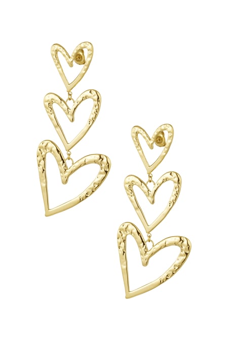Dreifacher Herz-Ohrring mit Struktur – Goldfarbe - Goldfarbefarbe 2