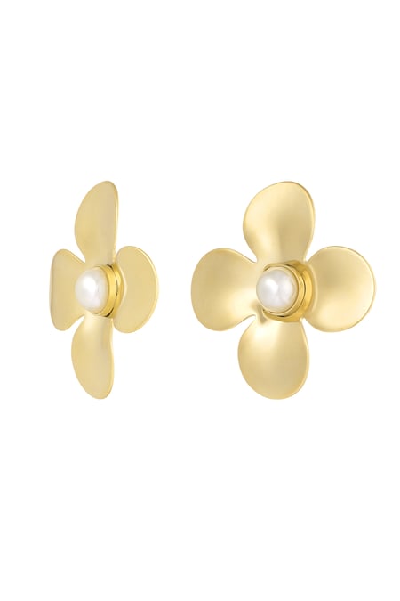 Statement-Ohrringe mit floraler Perle – Goldfarbe - Goldfarbefarbe 2