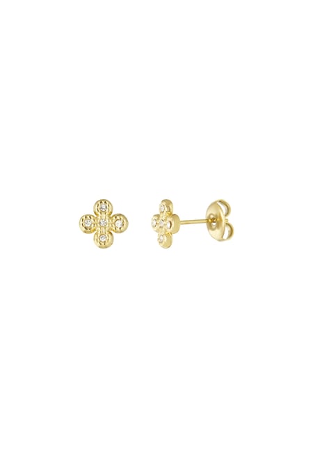 Kleeblatt-Ohrringe mit Steinen – Goldfarbe - Goldfarbefarbe 2
