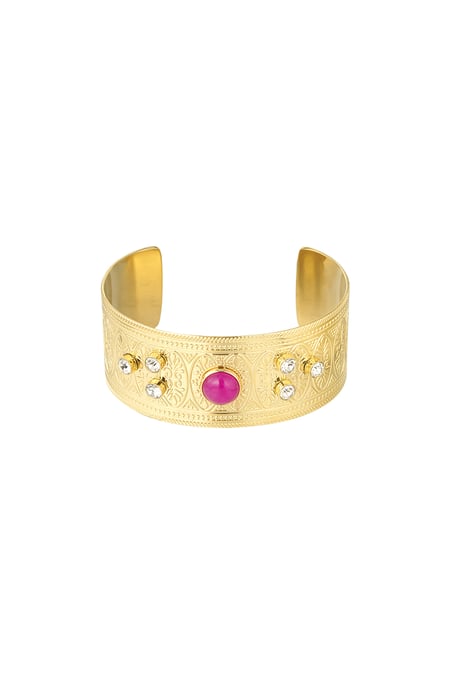 Manschettenarmband mit Diamanten und Stein – Goldfarbe  - Goldfarbefarbe 2