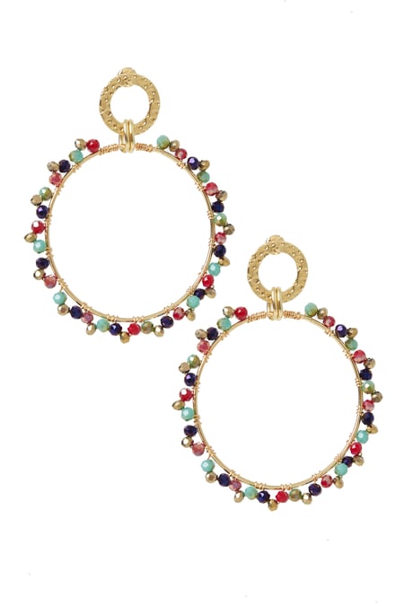 Boucles d'oreilles rondes double cercle avec perle colorée - cuivre - doré/multicolore 2