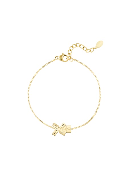 Pulsera de Color dorado con forma de molino de viento holandés 2