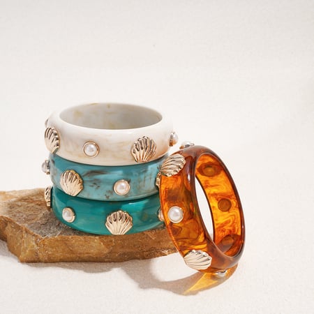 Bracelet jonc rétro en résine en forme de coquillage, 1 pièce 2