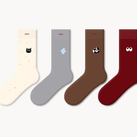 1 Pair Simple Cartoon Embroidered  Cotton Mid-Calf Socks