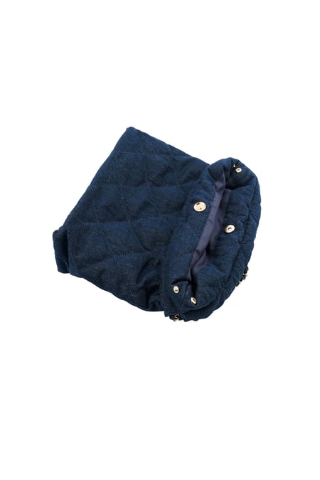 Dikiş motifli ve zincirli denim çanta