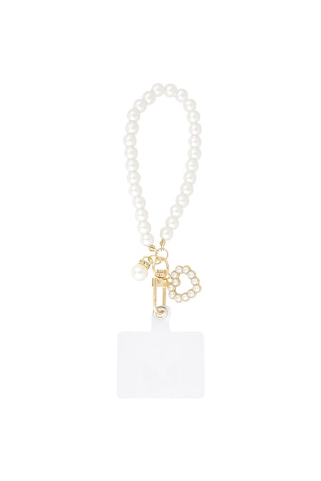 Cordón para teléfono con perlas de amor - Color oro blanco 2