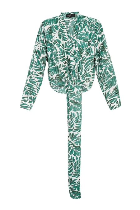 Blusa a portafoglio stampa foglie verde 2