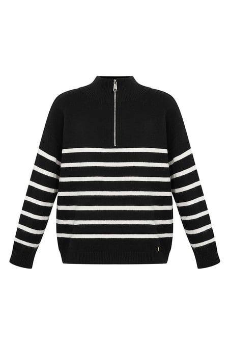 Jersey de punto a rayas con cremallera - beige negro - SM 2
