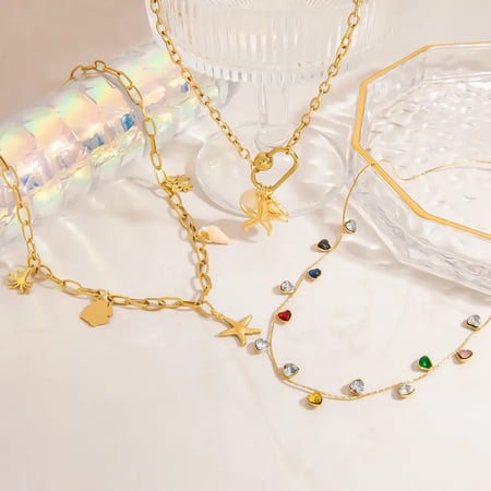 Light Luxury Simple Gem - inlaid Gold - colored Stainless Steel Necklace for Women 2