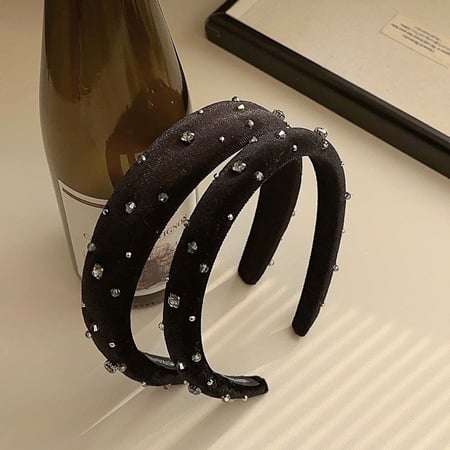1 pieza elegante de tela de color sólido con diamantes de imitación para el cabello de mujer 2