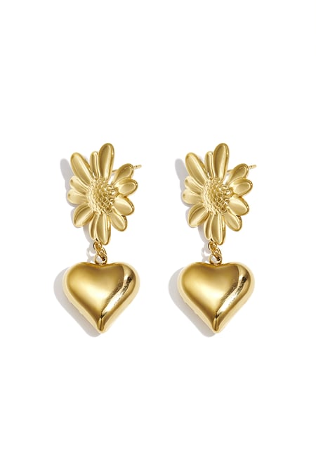 Flower earrings with hanging heart 2