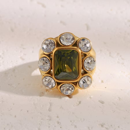 Bague rectangulaire luxueuse en acier inoxydable couleur or et zircon pour femme, 1 pièce 2