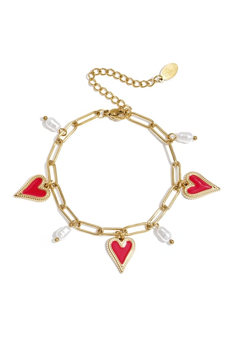 Link bracelet with pearls and heart charms 2
